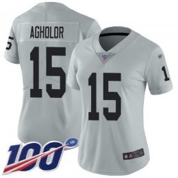 Las Vegas Raiders #15 Nelson Agholor Silver Women's Stitched NFL Limited Inverted Legend 100th Season Jersey