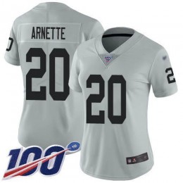 Las Vegas Raiders #20 Damon Arnette Silver Women's Stitched NFL Limited Inverted Legend 100th Season Jersey