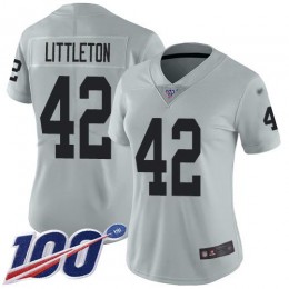 Las Vegas Raiders #42 Cory Littleton Silver Women's Stitched NFL Limited Inverted Legend 100th Season Jersey