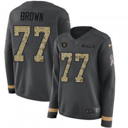 Las Vegas Raiders #77 Trent Brown Anthracite Salute to Service Women's Stitched NFL Limited Therma Long Sleeve Jersey