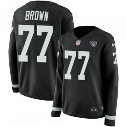 Las Vegas Raiders #77 Trent Brown Black Team Color Women's Stitched NFL Limited Therma Long Sleeve Jersey