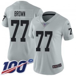 Las Vegas Raiders #77 Trent Brown Silver Women's Stitched NFL Limited Inverted Legend 100th Season Jersey