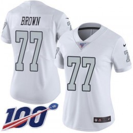 Las Vegas Raiders #77 Trent Brown White Women's Stitched NFL Limited Rush 100th Season Jersey