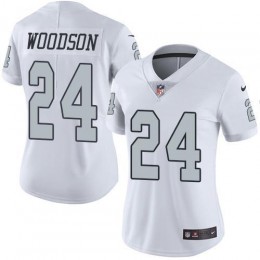 Raiders #24 Charles Woodson White Women's Stitched NFL Limited Rush Jersey
