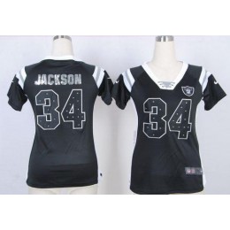 Raiders #34 Bo Jackson Black Team Color Women's Stitched NFL Elite Draft Him Shimmer Jersey