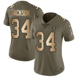 Raiders #34 Bo Jackson Olive/Gold Women's Stitched NFL Limited 2017 Salute To Service Jersey