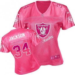 Raiders #34 Bo Jackson Pink Women's Fem Fan NFL Game Jersey