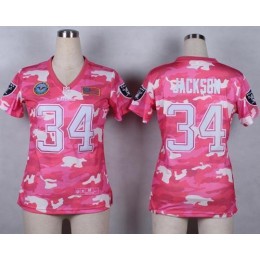 Raiders #34 Bo Jackson Pink Women's Stitched NFL Elite Camo Fashion Jersey