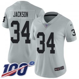 Raiders #34 Bo Jackson Silver Women's Stitched NFL Limited Inverted Legend 100th Season Jersey