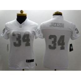 Raiders #34 Bo Jackson White Women's Stitched NFL Limited Platinum Jersey