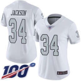 Raiders #34 Bo Jackson White Women's Stitched NFL Limited Rush 100th Season Jersey