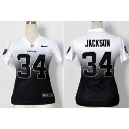 Raiders #34 Bo Jackson White/Black Women's Stitched NFL Elite Fadeaway Fashion Jersey