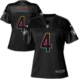 Raiders #4 Derek Carr Black Women's NFL Fashion Game Jersey