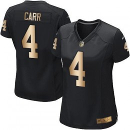 Raiders #4 Derek Carr Black Team Color Women's Stitched NFL Elite Gold Jersey