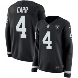 Raiders #4 Derek Carr Black Team Color Women's Stitched NFL Limited Therma Long Sleeve Jersey