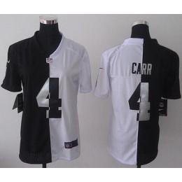 Raiders #4 Derek Carr Black/White Women's Stitched NFL Elite Split Jersey