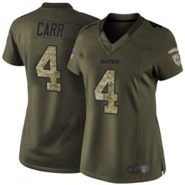 Raiders #4 Derek Carr Green Women's Stitched NFL Limited 2015 Salute To Service Jersey
