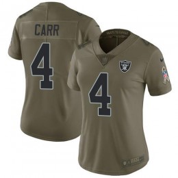 Raiders #4 Derek Carr Olive Women's Stitched NFL Limited 2017 Salute To Service Jersey