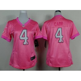 Raiders #4 Derek Carr Pink Women's Be Luv'd Stitched New Elite Jersey