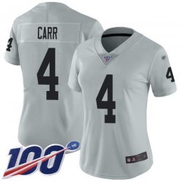 Raiders #4 Derek Carr Silver Women's Stitched NFL Limited Inverted Legend 100th Season Jersey