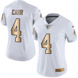 Raiders #4 Derek Carr White Women's Stitched NFL Limited Gold Rush Jersey