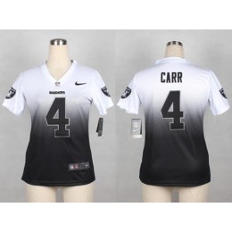 Raiders #4 Derek Carr White/Black Women's Stitched Elite Fadeaway Fashion Jersey