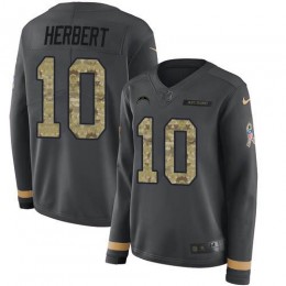 Chargers #10 Justin Herbert Anthracite Salute To Service Women's Stitched NFL Limited Therma Long Sleeve Jersey