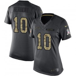 Chargers #10 Justin Herbert Black Women's Stitched NFL Limited 2016 Salute To Service Jersey