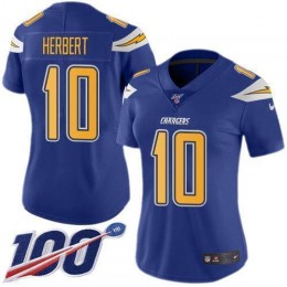 Chargers #10 Justin Herbert Electric Blue Women's Stitched NFL Limited Rush 100th Season Jersey