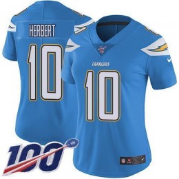 Chargers #10 Justin Herbert Electric Blue Alternate Women's Stitched NFL 100th Season Vapor Untouchable Limited Jersey