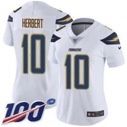 Chargers #10 Justin Herbert White Women's Stitched NFL 100th Season Vapor Untouchable Limited Jersey