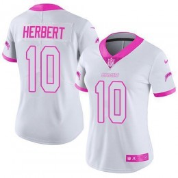 Chargers #10 Justin Herbert White/Pink Women's Stitched NFL Limited Rush Fashion Jersey
