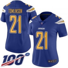 Chargers #21 LaDainian Tomlinson Electric Blue Women's Stitched NFL Limited Rush 100th Season Jersey