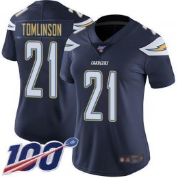 Chargers #21 LaDainian Tomlinson Navy Blue Team Color Women's Stitched NFL 100th Season Vapor Limited Jersey