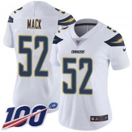 Chargers #52 Khalil Mack White Women's Stitched NFL 100th Season Vapor Limited Jersey