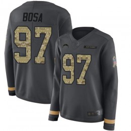 Chargers #97 Joey Bosa Anthracite Salute To Service Women's Stitched NFL Limited Therma Long Sleeve Jersey