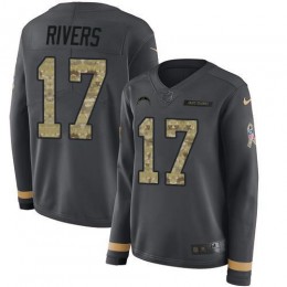 Los Angeles Chargers #17 Philip Rivers Anthracite Salute to Service Women's Stitched NFL Limited Therma Long Sleeve Jersey