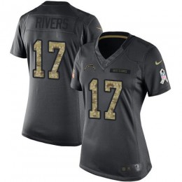 Los Angeles Chargers #17 Philip Rivers Black Women's Stitched NFL Limited 2016 Salute to Service Jersey
