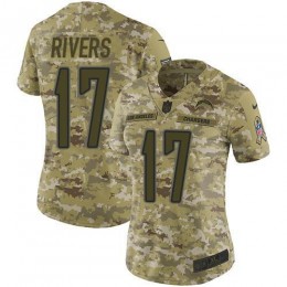 Los Angeles Chargers #17 Philip Rivers Camo Women's Stitched NFL Limited 2018 Salute to Service Jersey