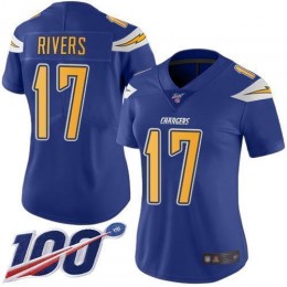 Los Angeles Chargers #17 Philip Rivers Electric Blue Women's Stitched NFL Limited Rush 100th Season Jersey
