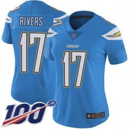 Los Angeles Chargers #17 Philip Rivers Electric Blue Alternate Women's Stitched NFL 100th Season Vapor Limited Jersey