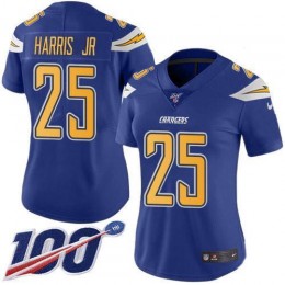 Los Angeles Chargers #25 Chris Harris Jr Electric Blue Women's Stitched NFL Limited Rush 100th Season Jersey