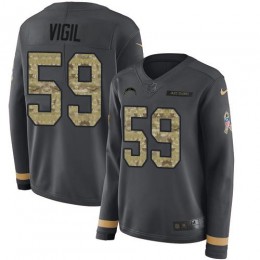 Los Angeles Chargers #59 Nick Vigil Anthracite Salute to Service Women's Stitched NFL Limited Therma Long Sleeve Jersey