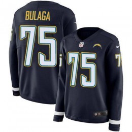 Los Angeles Chargers #75 Bryan Bulaga Navy Blue Team Color Women's Stitched NFL Limited Therma Long Sleeve Jersey