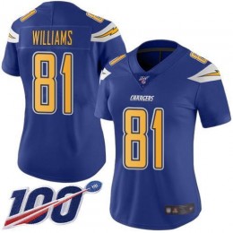 Los Angeles Chargers #81 Mike Williams Electric Blue Women's Stitched NFL Limited Rush 100th Season Jersey