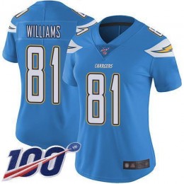 Los Angeles Chargers #81 Mike Williams Electric Blue Alternate Women's Stitched NFL 100th Season Vapor Limited Jersey