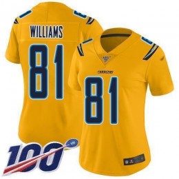 Los Angeles Chargers #81 Mike Williams Gold Women's Stitched NFL Limited Inverted Legend 100th Season Jersey
