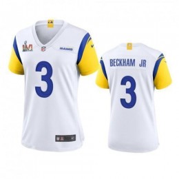 Los Angeles Los Angeles Rams #3 Odell Beckham Jr. Women's Super Bowl LVI Patch Alternate Game NFL Jersey-White Womens