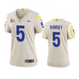 Los Angeles Rams #5 Jalen Ramsey Women's Super Bowl LVI Patch Game NFL Jersey-Bone