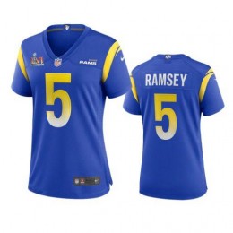 Los Angeles Rams #5 Jalen Ramsey Women's Super Bowl LVI Patch Game NFL Jersey-Royal